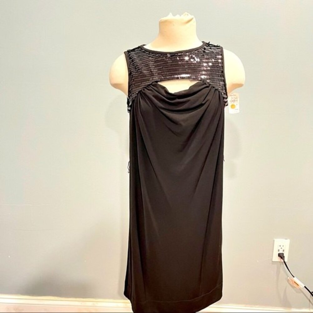 NWT Julie Dillon Black Sequin Draped Top A-Line Dress 4